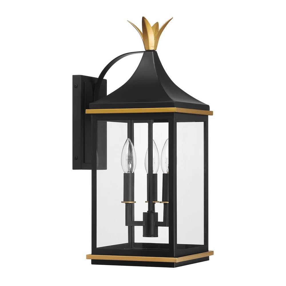 Crystorama Simpson 3 Light Matte Black Plus Textured Gold Outdoor Sconce