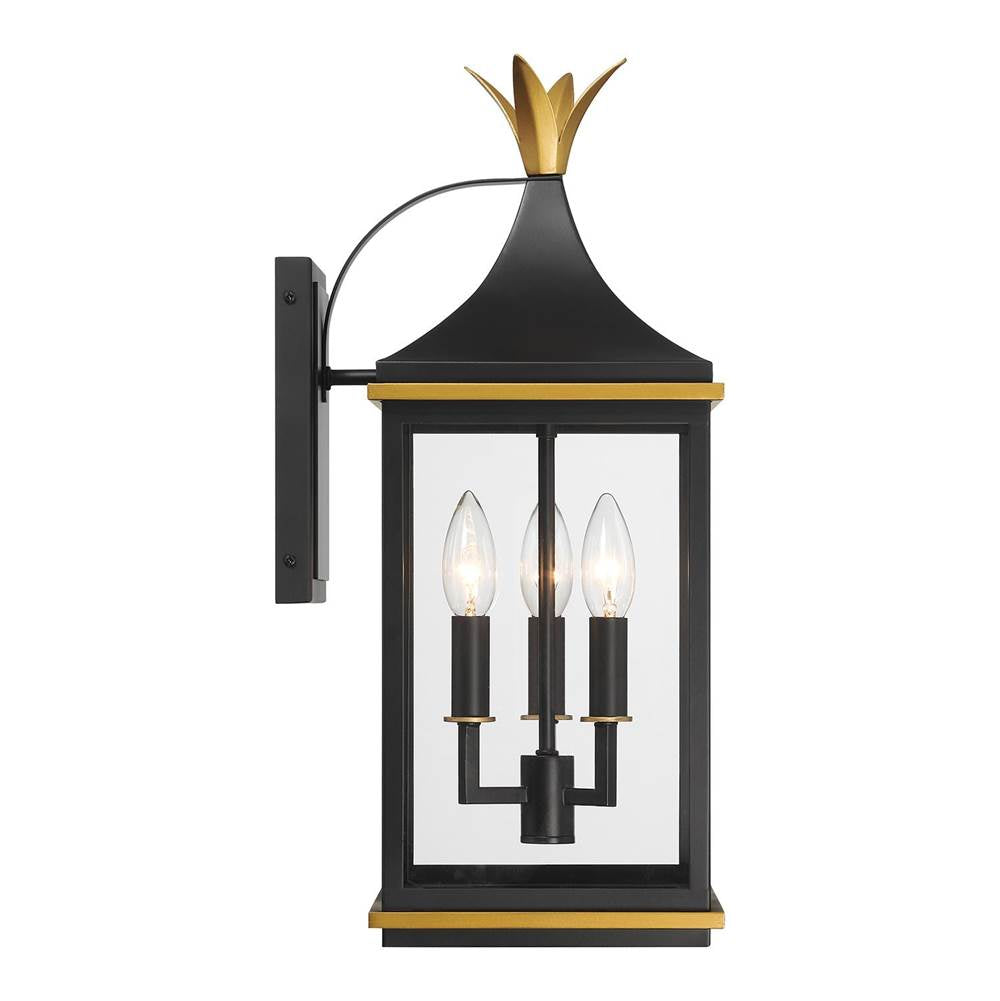 Crystorama SIM-801-MK-TG Matte Black,Textured Gold Simpson 3 Light Matte Black Plus Textured Gold Outdoor Sconce Image 5