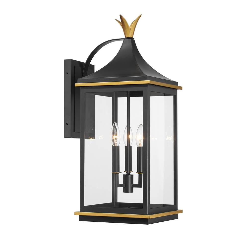 Crystorama SIM-803-MK-TG Matte Black,Textured Gold Simpson 3 Light Matte Black Plus Textured Gold Outdoor Sconce Image 1