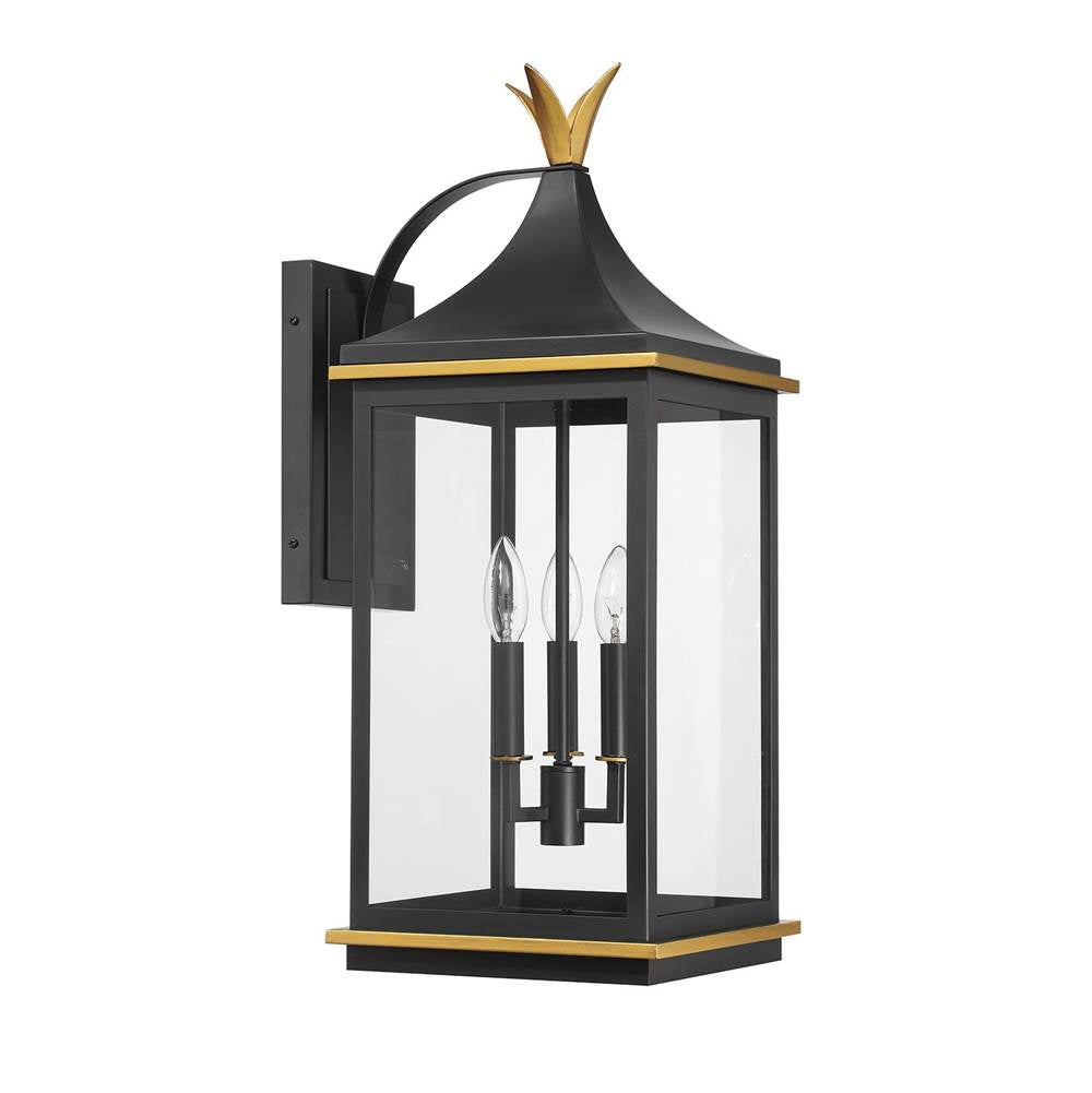 Crystorama Simpson 3 Light Matte Black Plus Textured Gold Outdoor Sconce