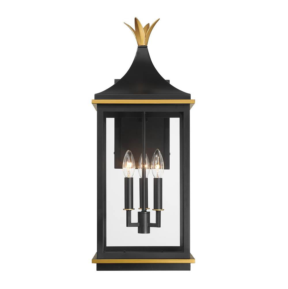 Crystorama SIM-803-MK-TG Matte Black,Textured Gold Simpson 3 Light Matte Black Plus Textured Gold Outdoor Sconce Image 6