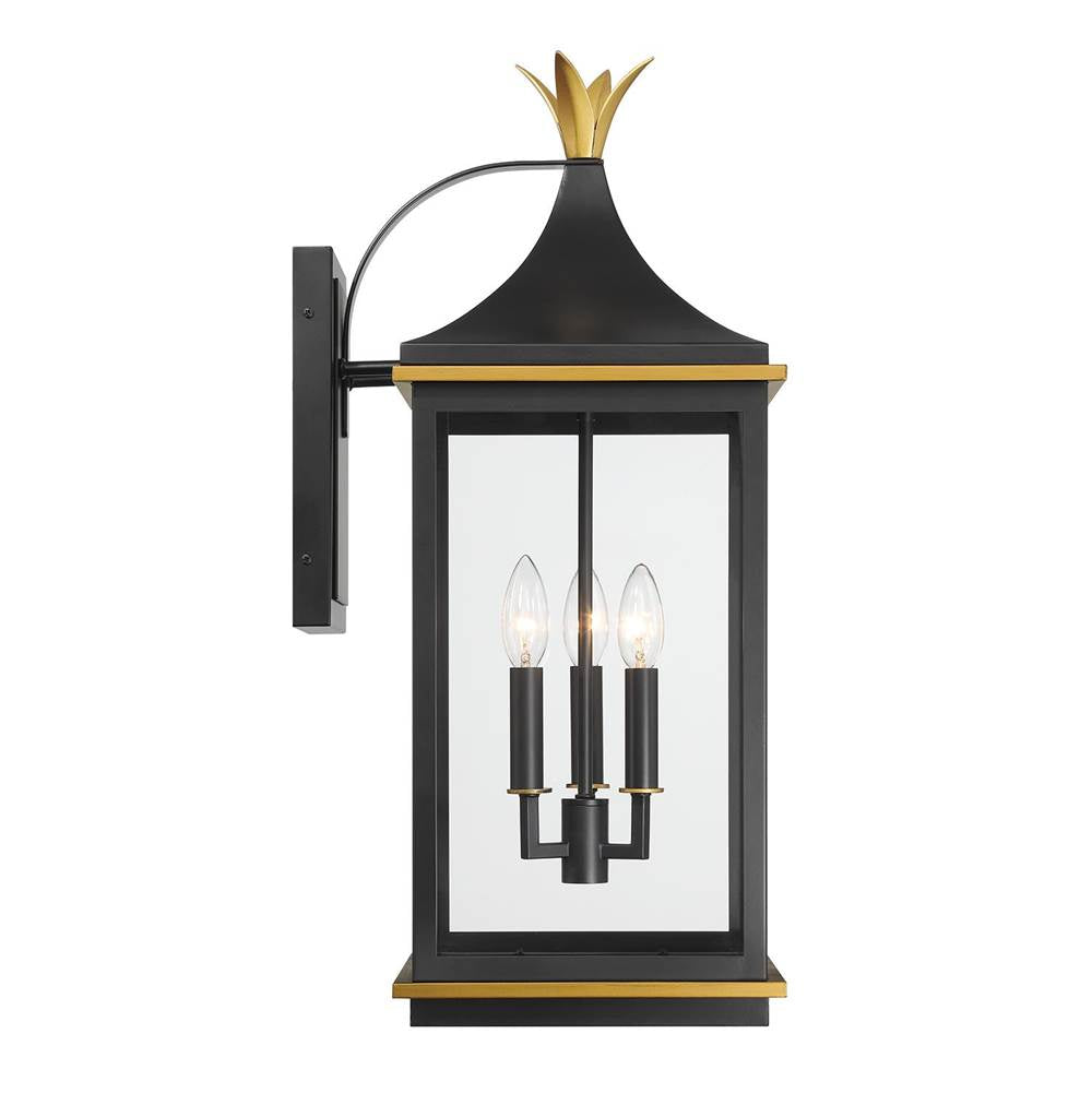 Crystorama SIM-803-MK-TG Matte Black,Textured Gold Simpson 3 Light Matte Black Plus Textured Gold Outdoor Sconce Image 5