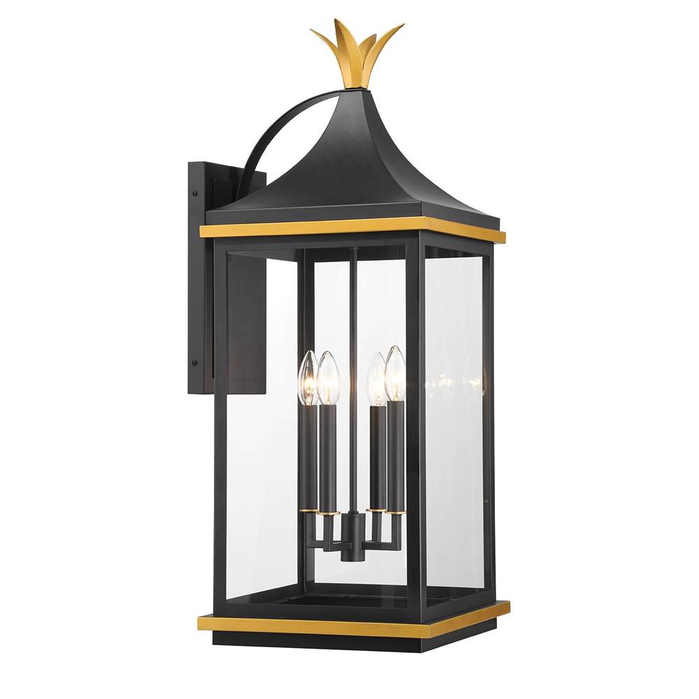 Crystorama SIM-804-MK-TG Matte Black,Textured Gold Simpson 4 Light Matte Black Plus Textured Gold Outdoor Sconce Image 1