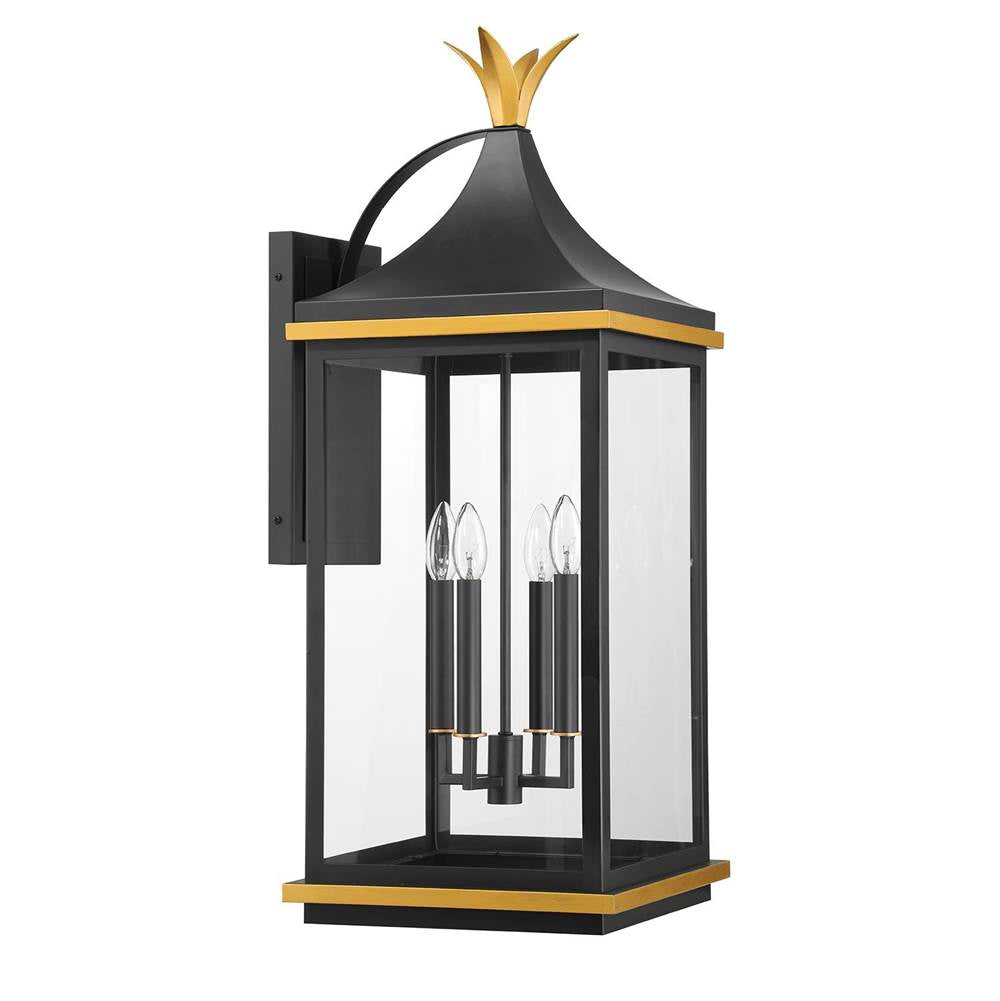 Crystorama Simpson 4 Light Matte Black Plus Textured Gold Outdoor Sconce