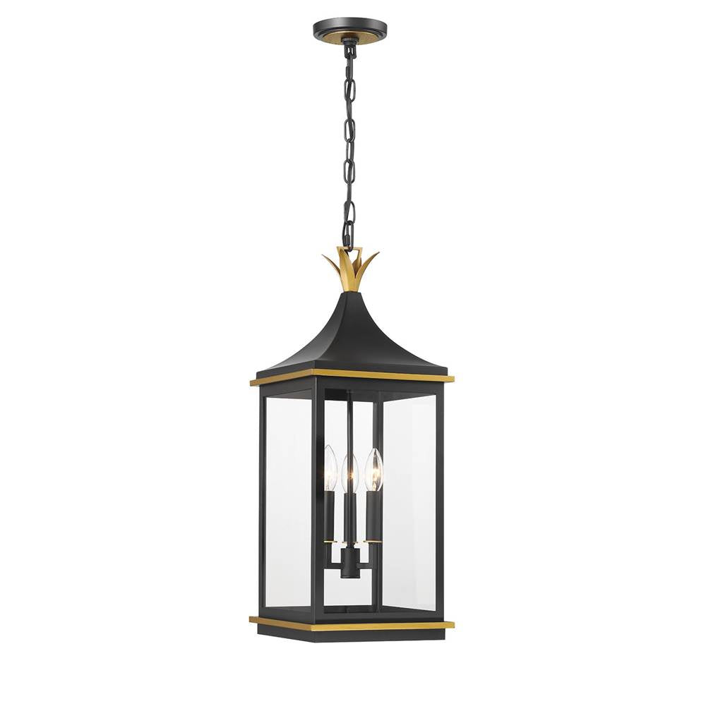 Crystorama SIM-805-MK-TG Matte Black,Textured Gold Simpson 3 Light Matte Black Plus Textured Gold Outdoor Pendant Image 1