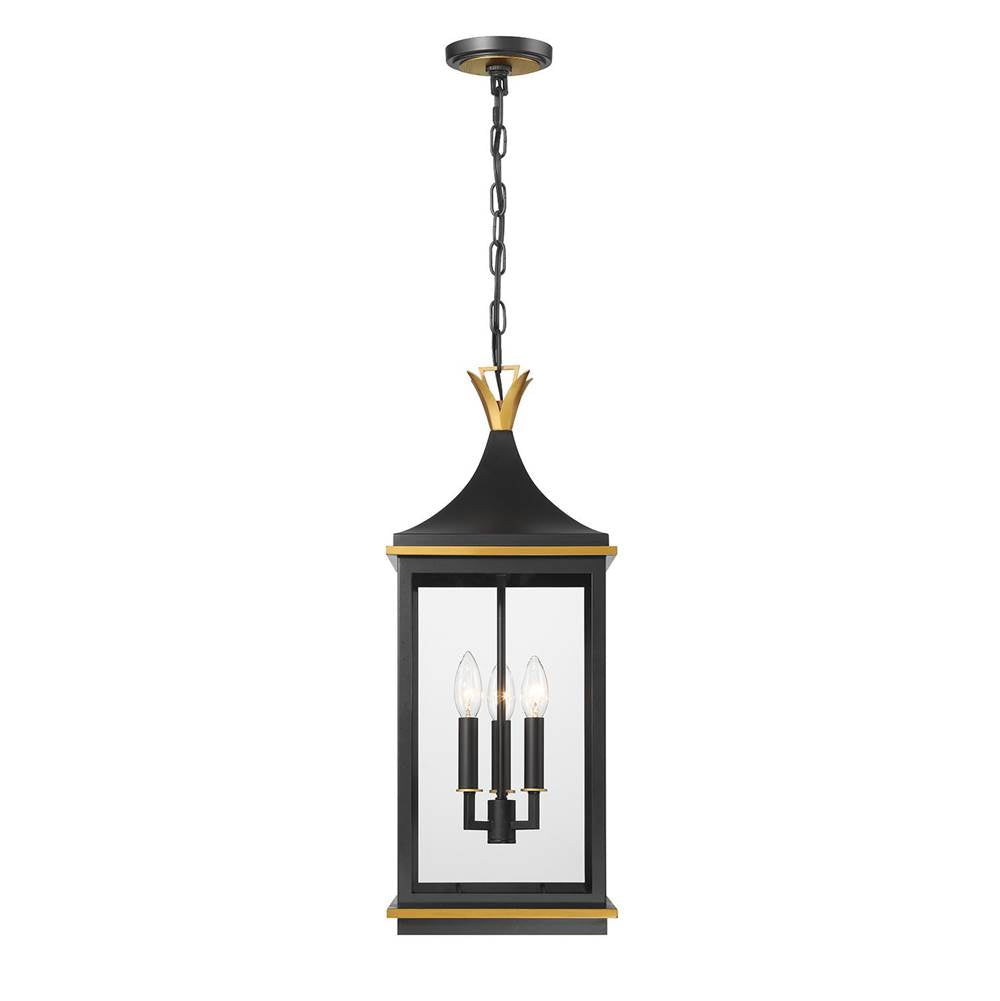 Crystorama SIM-805-MK-TG Matte Black,Textured Gold Simpson 3 Light Matte Black Plus Textured Gold Outdoor Pendant Image 5