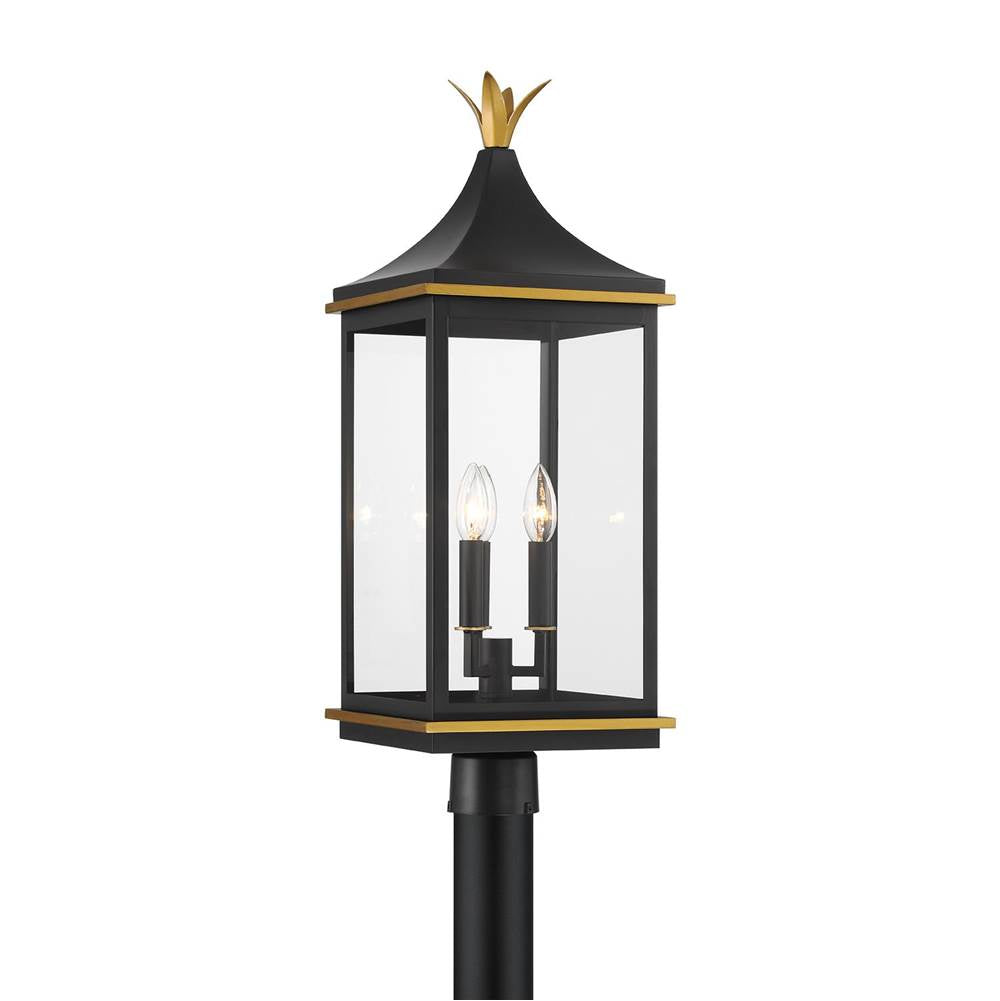 Crystorama SIM-809-MK-TG Matte Black,Textured Gold Simpson 3 Light Matte Black Plus Textured Gold Outdoor Post Image 1