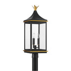 Crystorama Simpson 3 Light Matte Black Plus Textured Gold Outdoor Post