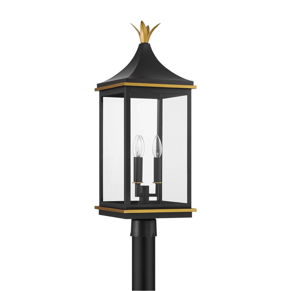 Crystorama Simpson 3 Light Matte Black Plus Textured Gold Outdoor Post