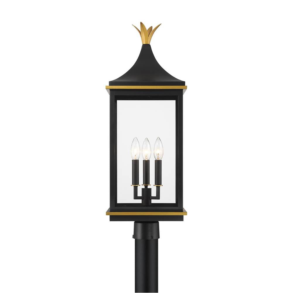 Crystorama SIM-809-MK-TG Matte Black,Textured Gold Simpson 3 Light Matte Black Plus Textured Gold Outdoor Post Image 6