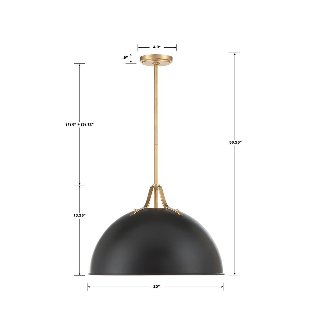 Crystorama SOT-18015-MK-GA Matte Black,Antique Gold Soto 1 Light Matte Black  Plus  Antique Gold Pendant Image 2