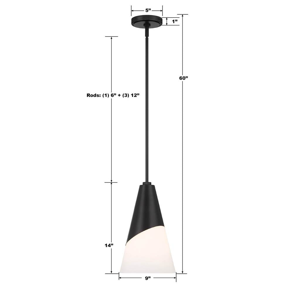 Crystorama TOR-901-MK Matte Black Brian Patrick Flynn Tori 1 Light Matte Black Pendant Image 3
