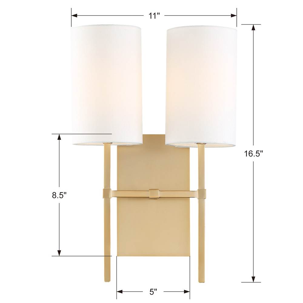 Crystorama VER-242-AG Aged Brass Veronica 2 Light Aged Brass Wall Mount Image 2