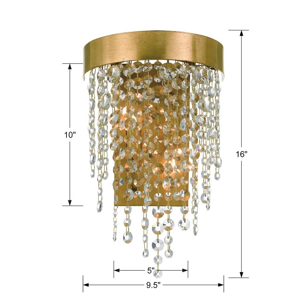 Crystorama Winham 2 Light Antique Gold Crystal Wall Mount