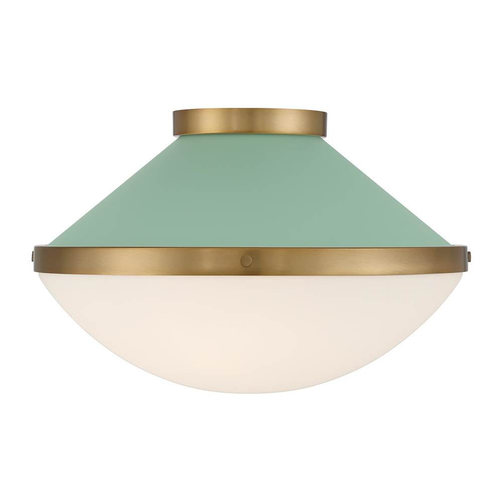 Crystorama XAN-8002-VG-GR Vibrant Gold,Green Xander 2 Light Vibrant Gold Plus Green Flush Mount Image 5