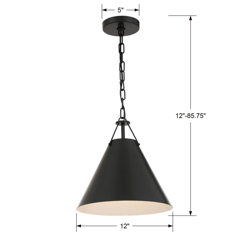 Crystorama XAV-B8301-MK Matte Black Xavier 1 Light Matte Black Pendant Image 2