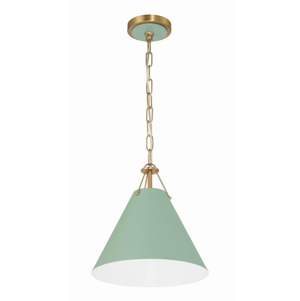 Crystorama XAV-B8301-VG-GR Vibrant Gold,Green Xavier 1 Light Vibrant Gold Plus Green Mini Pendant Image 1