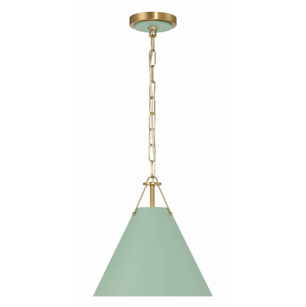 Crystorama Xavier 1 Light Vibrant Gold Plus Green Mini Pendant