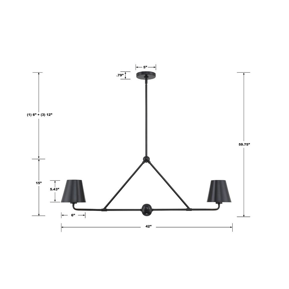 Crystorama XAV-B9302-MK Matte Black Xavier 2 Light Matte Black Chandelier Image 2