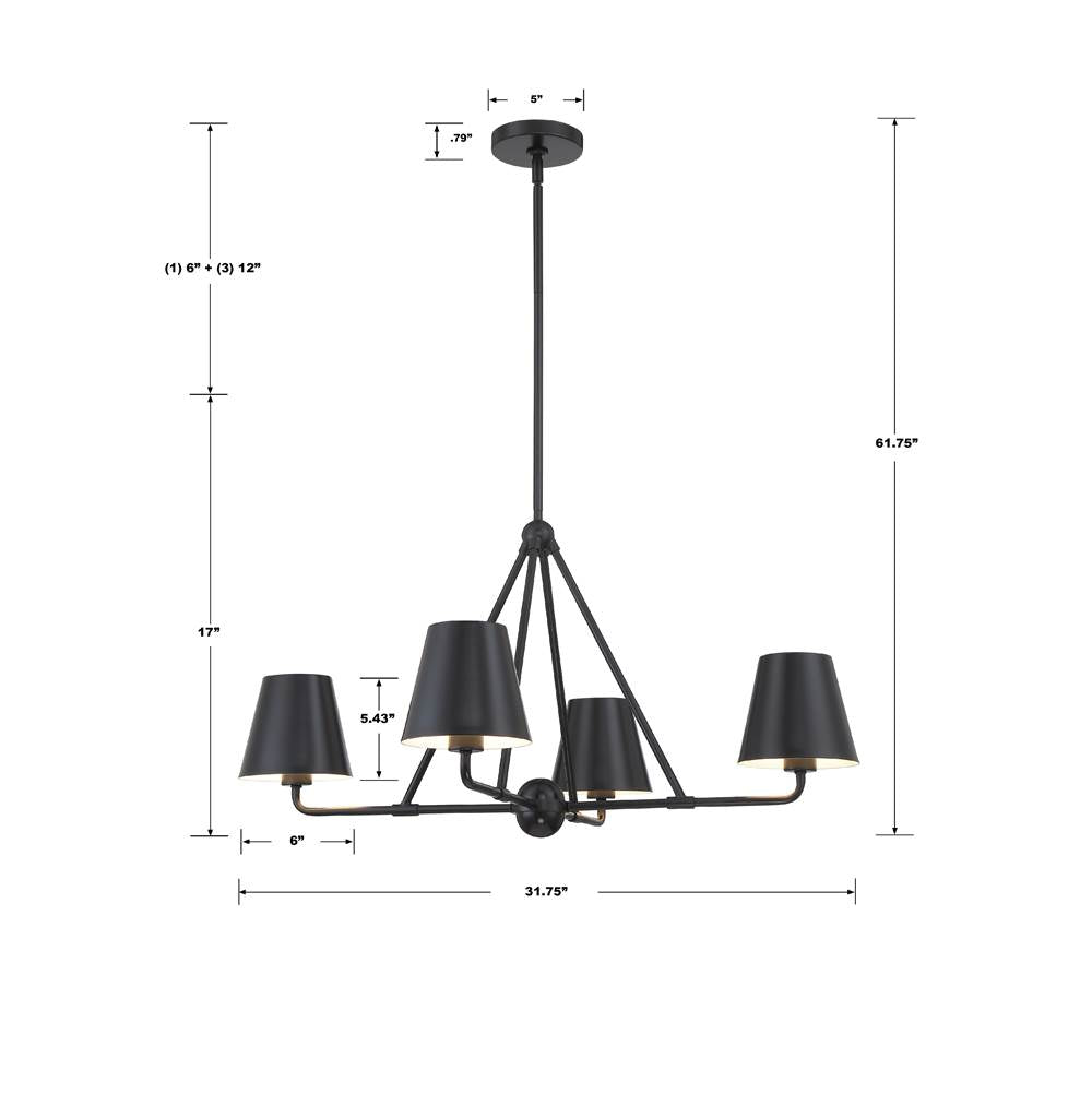 Crystorama XAV-B9304-MK Matte Black Xavier 4 Light Matte Black Chandelier Image 2