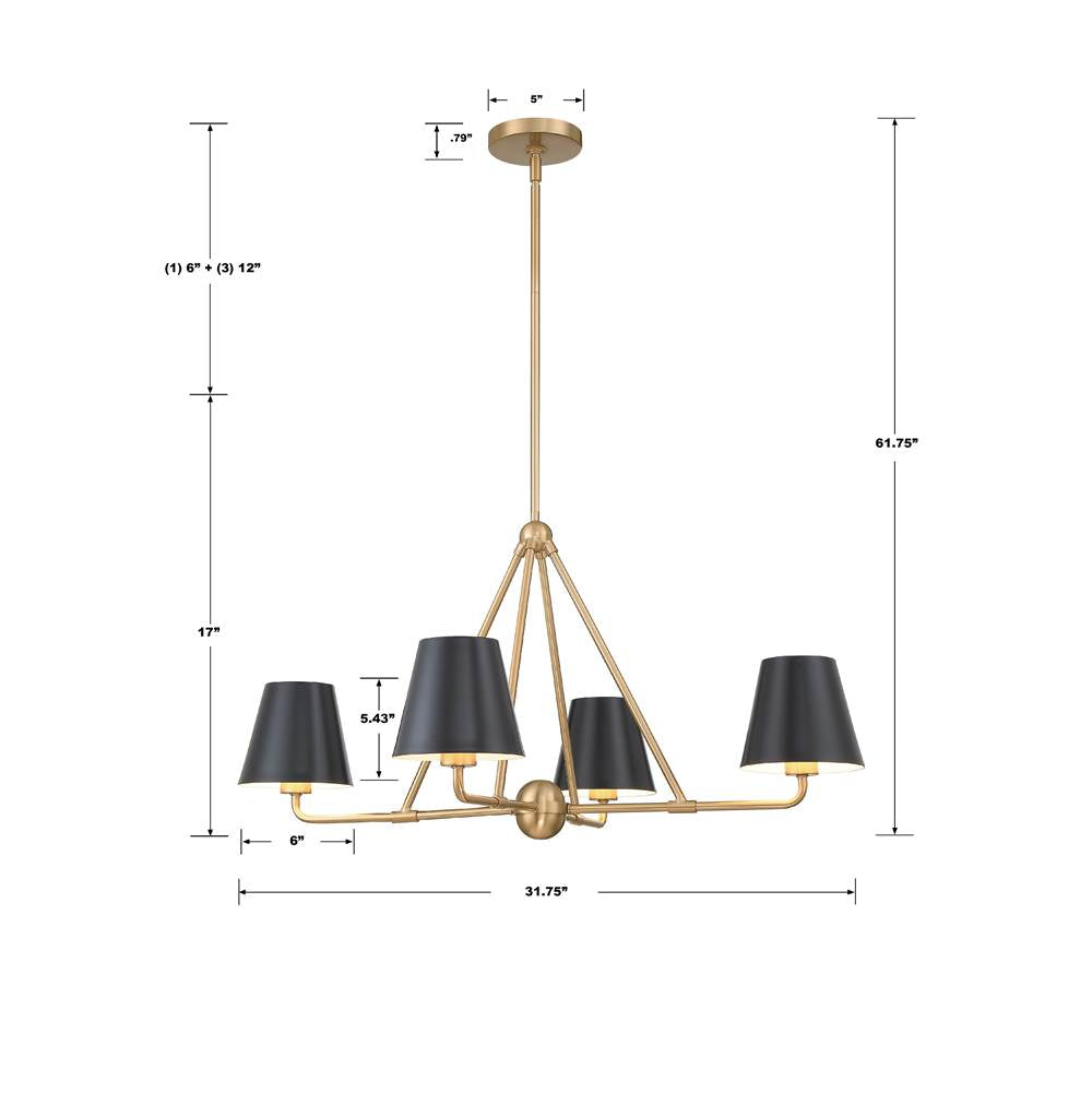 Crystorama XAV-B9304-VG Vibrant Gold Xavier 4 Light Vibrant Gold Chandelier Image 2