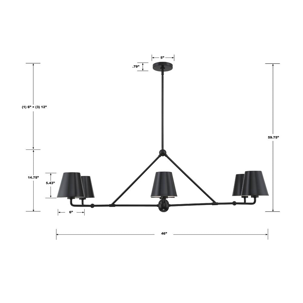 Crystorama XAV-B9306-MK Matte Black Xavier 6 Light Matte Black Chandelier Image 2
