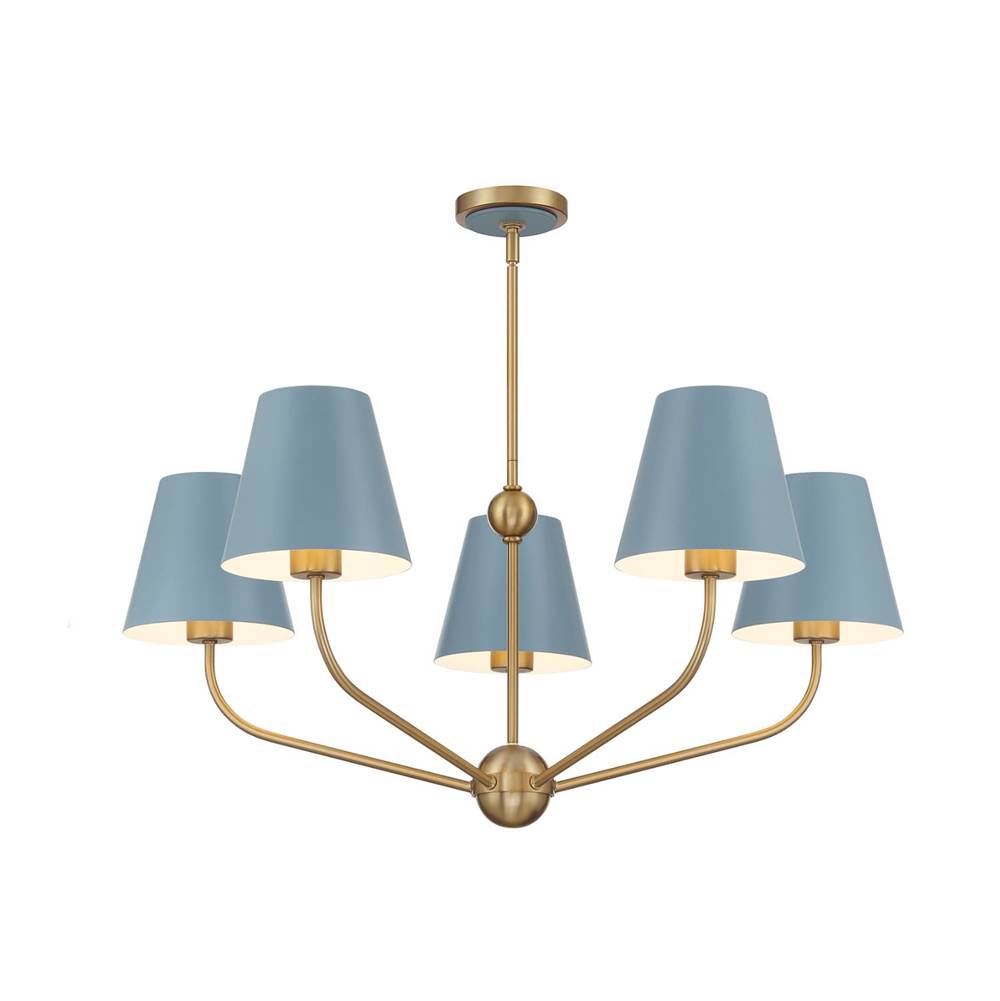 Crystorama XAV-B9315-VG-BL Vibrant Gold,Blue Xavier 5 Light Vibrant Gold Plus Blue Chandelier Image 1