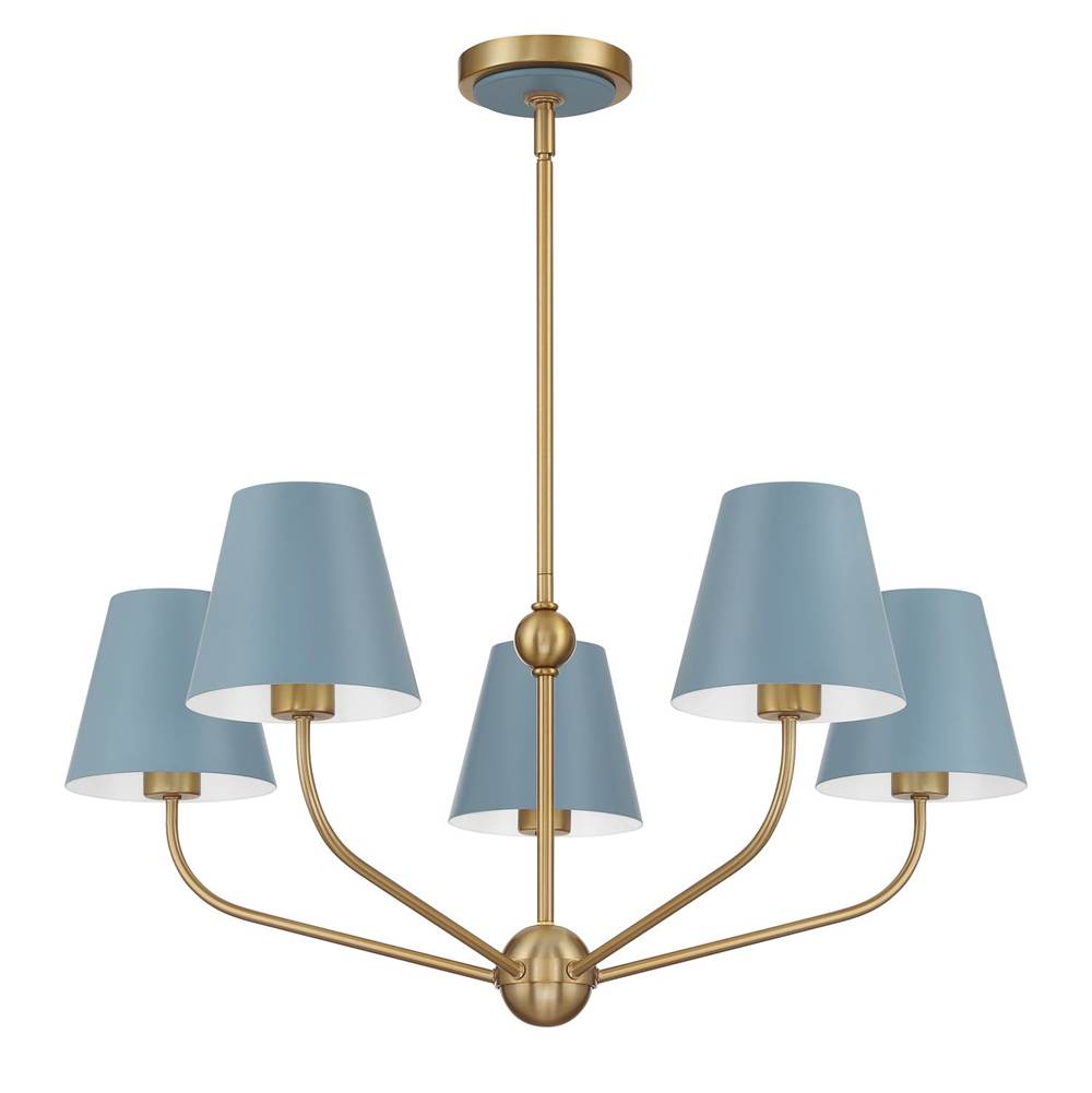 Crystorama Xavier 5 Light Vibrant Gold Plus Blue Chandelier