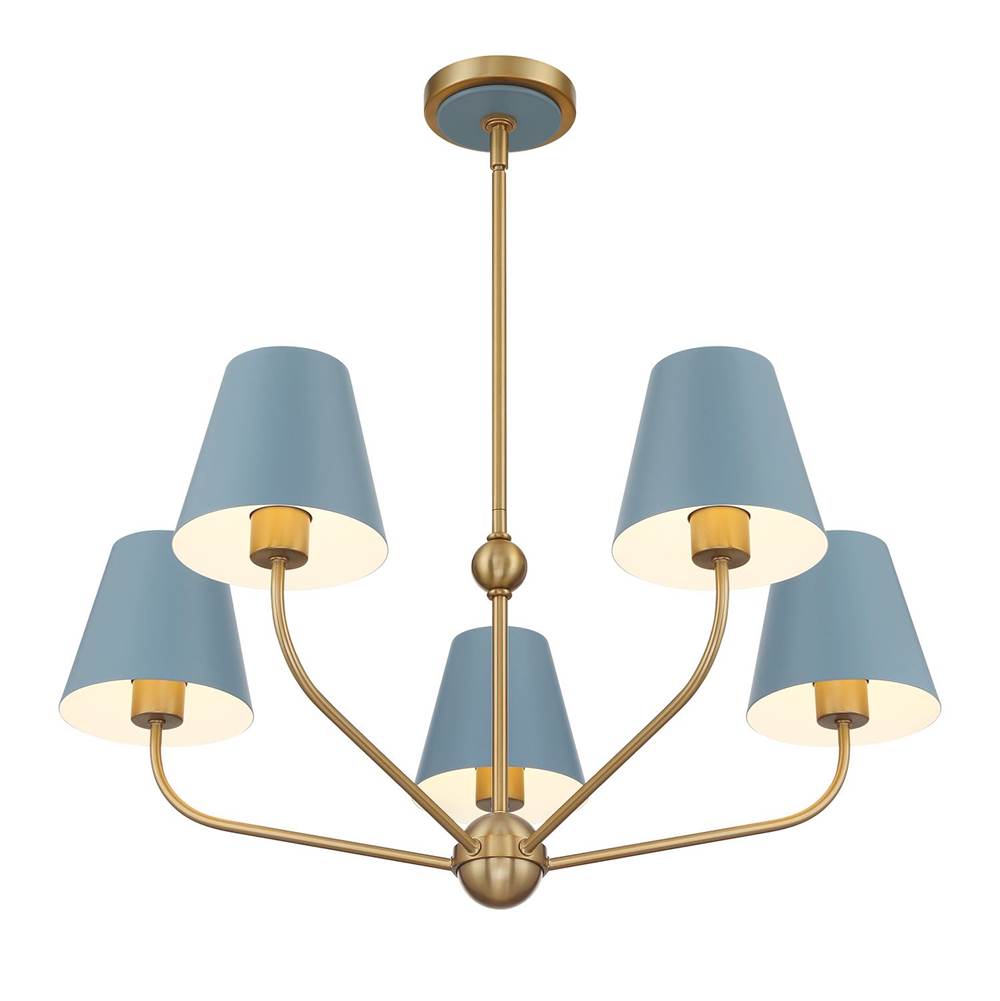 Crystorama XAV-B9315-VG-BL Vibrant Gold,Blue Xavier 5 Light Vibrant Gold Plus Blue Chandelier Image 4