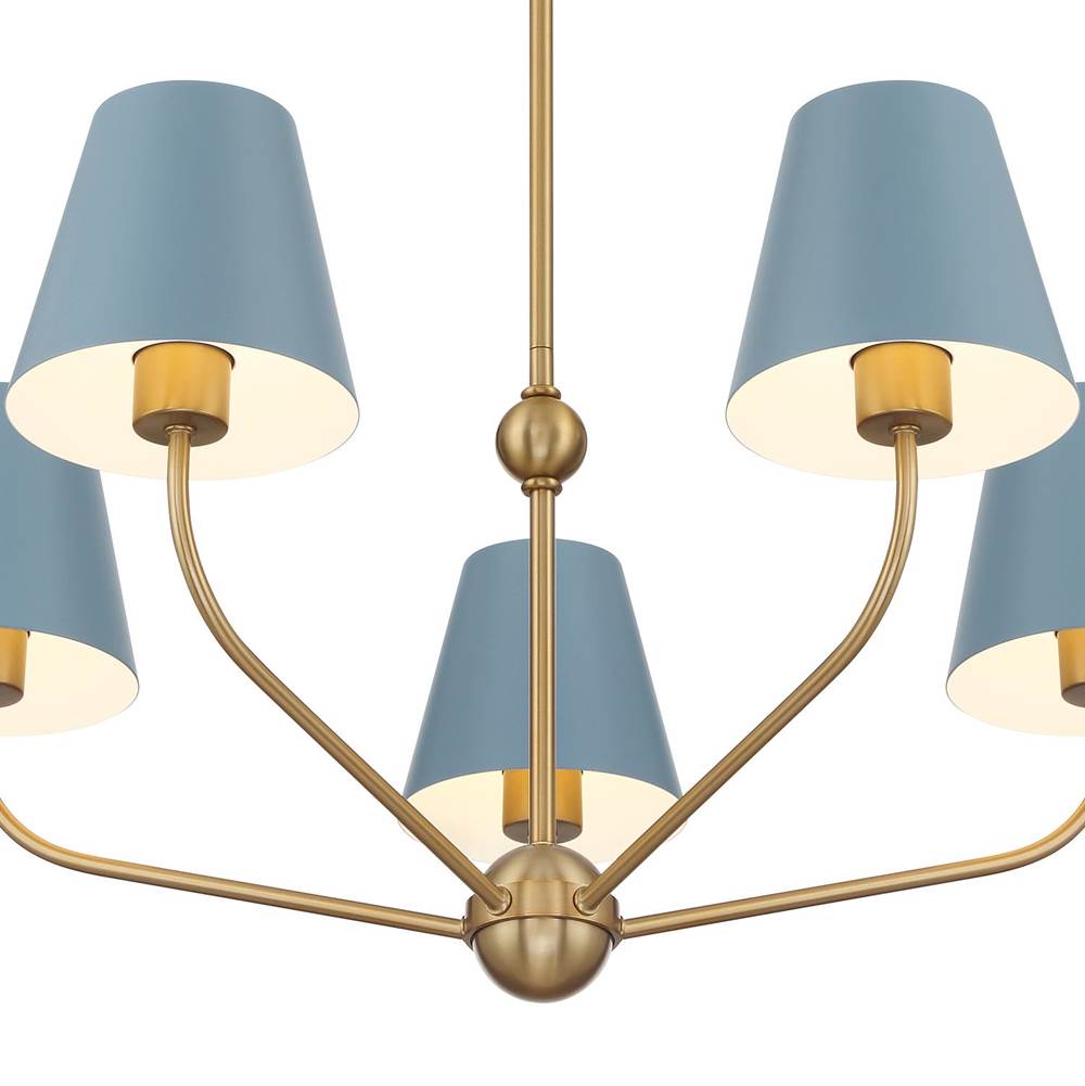 Crystorama XAV-B9315-VG-BL Vibrant Gold,Blue Xavier 5 Light Vibrant Gold Plus Blue Chandelier Image 3