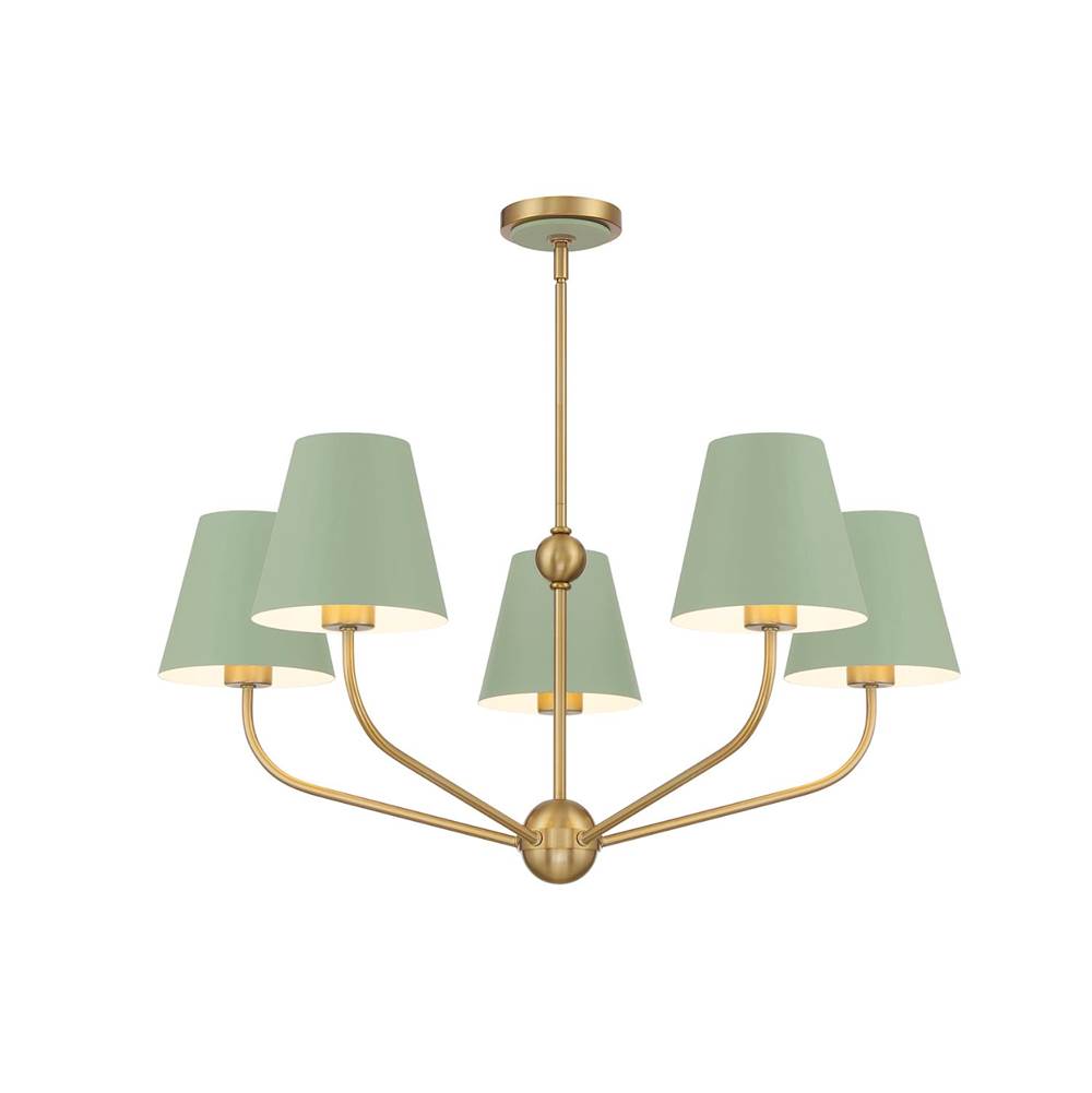 Crystorama XAV-B9315-VG-GR Vibrant Gold,Green Xavier 5 Light Vibrant Gold Plus Green Chandelier Image 1