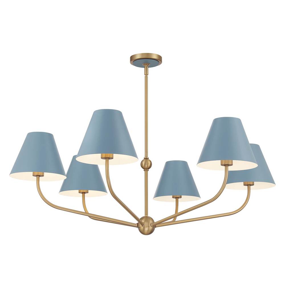 Crystorama XAV-B9316-VG-BL Vibrant Gold,Blue Xavier 6 Light Vibrant Gold Plus Blue Chandelier Image 1
