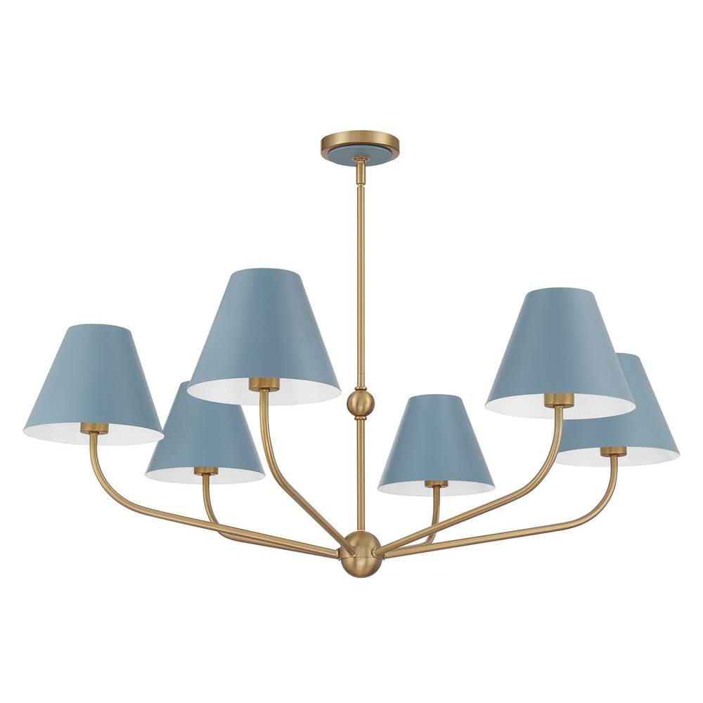Crystorama Xavier 6 Light Vibrant Gold Plus Blue Chandelier