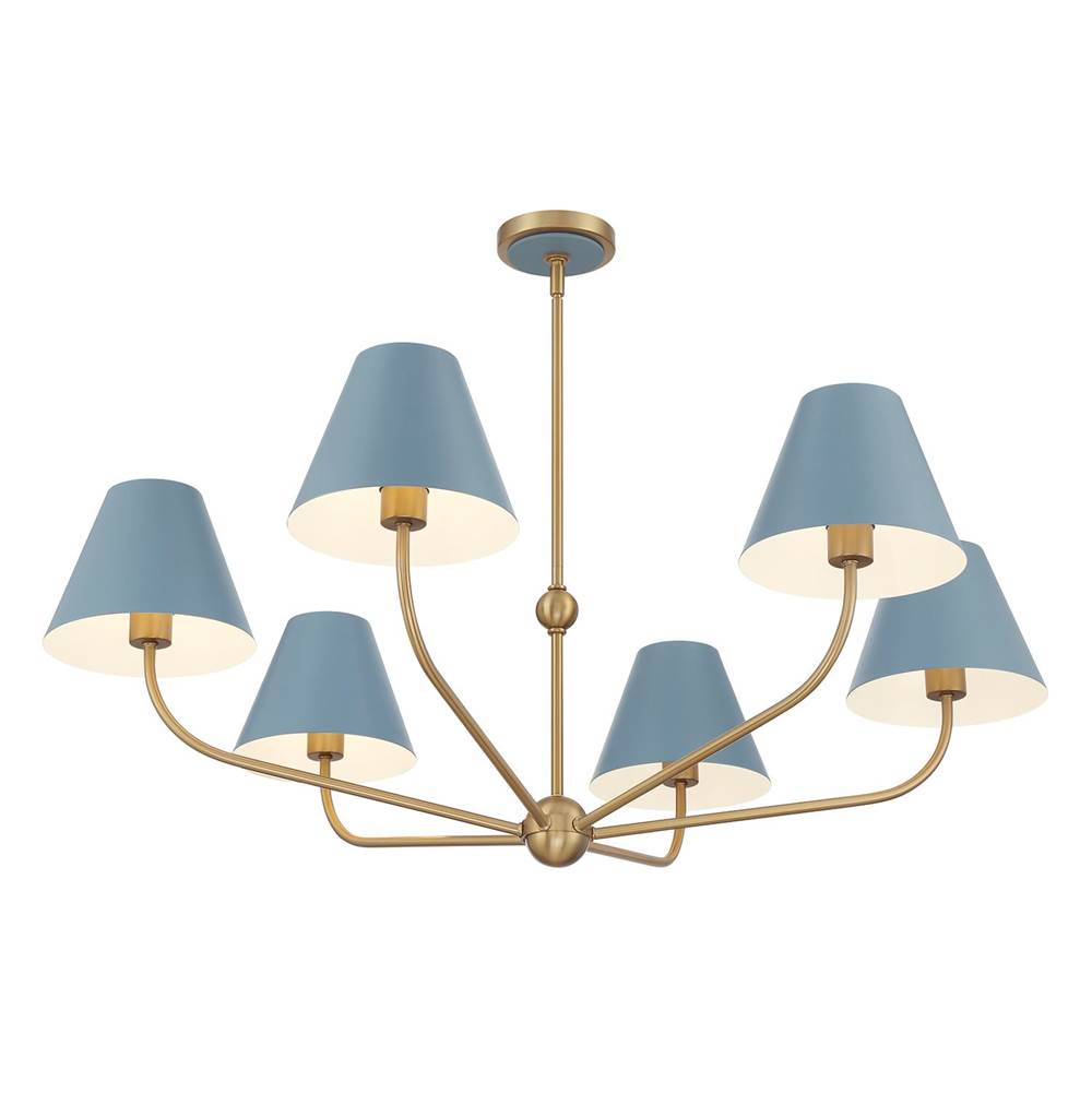 Crystorama XAV-B9316-VG-BL Vibrant Gold,Blue Xavier 6 Light Vibrant Gold Plus Blue Chandelier Image 5