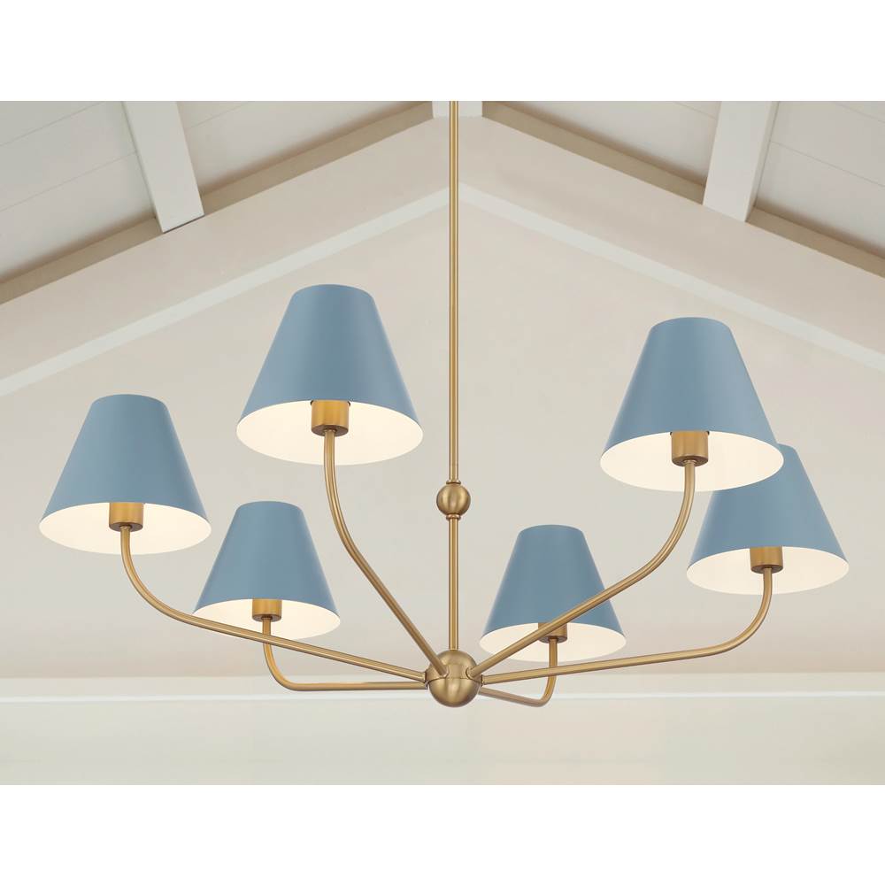 Crystorama XAV-B9316-VG-BL Vibrant Gold,Blue Xavier 6 Light Vibrant Gold Plus Blue Chandelier Image 3