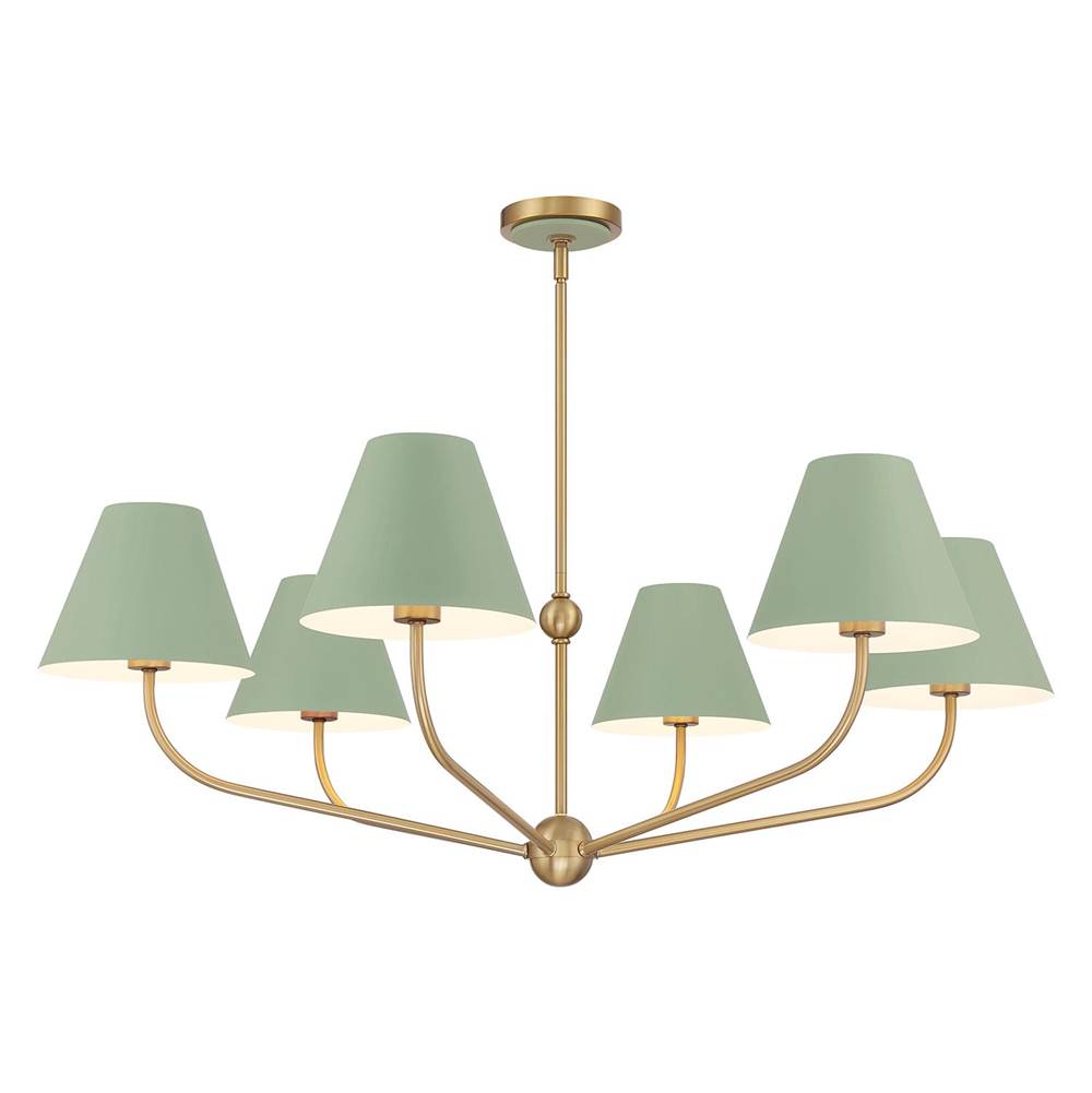 Crystorama XAV-B9316-VG-GR Vibrant Gold,Green Xavier 6 Light Vibrant Gold Plus Green Chandelier Image 1