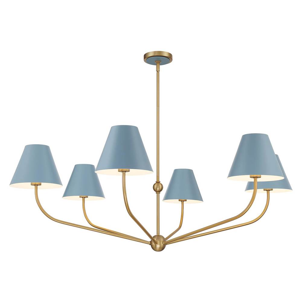 Crystorama XAV-B9319-VG-BL Vibrant Gold,Blue Xavier 6 Light Vibrant Gold Plus Blue Chandelier Image 1