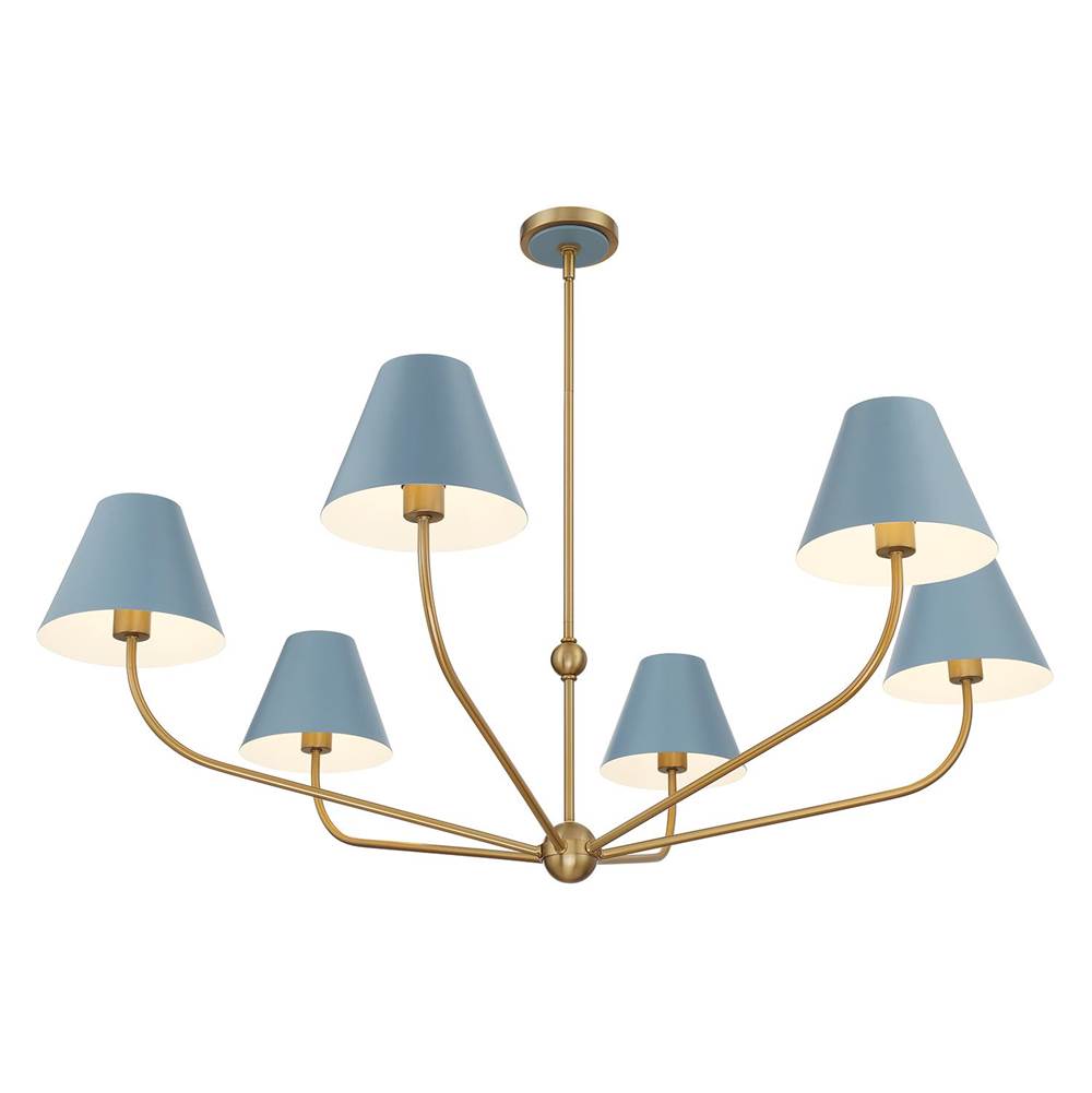 Crystorama XAV-B9319-VG-BL Vibrant Gold,Blue Xavier 6 Light Vibrant Gold Plus Blue Chandelier Image 4