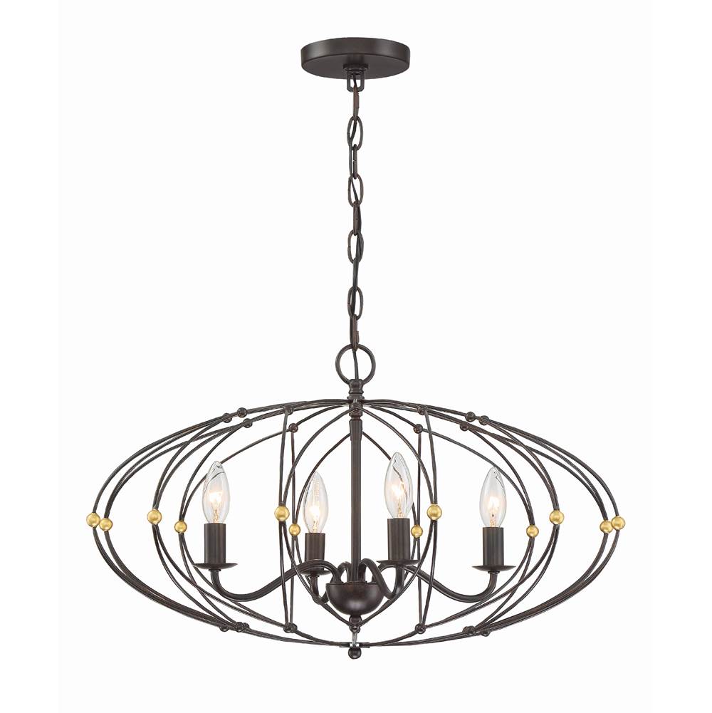 Crystorama ZUC-A9034-EB-GA English Bronze,Antique Gold Zucca 4 Light English Bronze  Plus  Antique Gold Chandelier Image 1