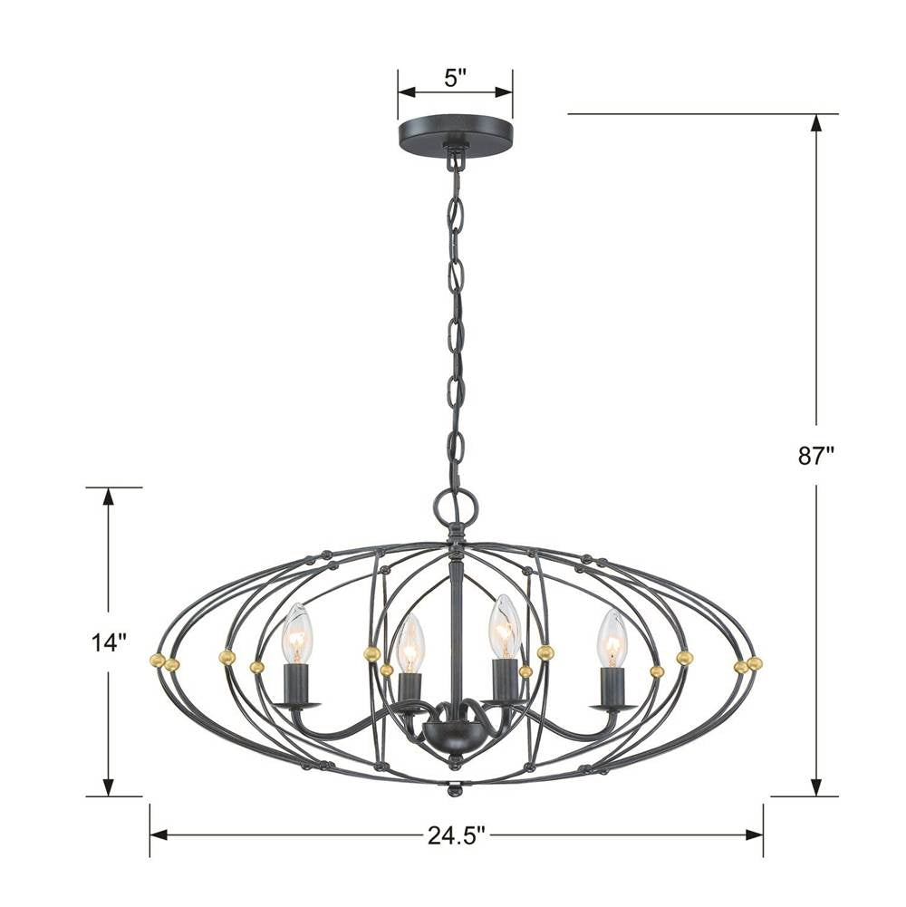 Crystorama ZUC-A9034-EB-GA English Bronze,Antique Gold Zucca 4 Light English Bronze  Plus  Antique Gold Chandelier Image 2