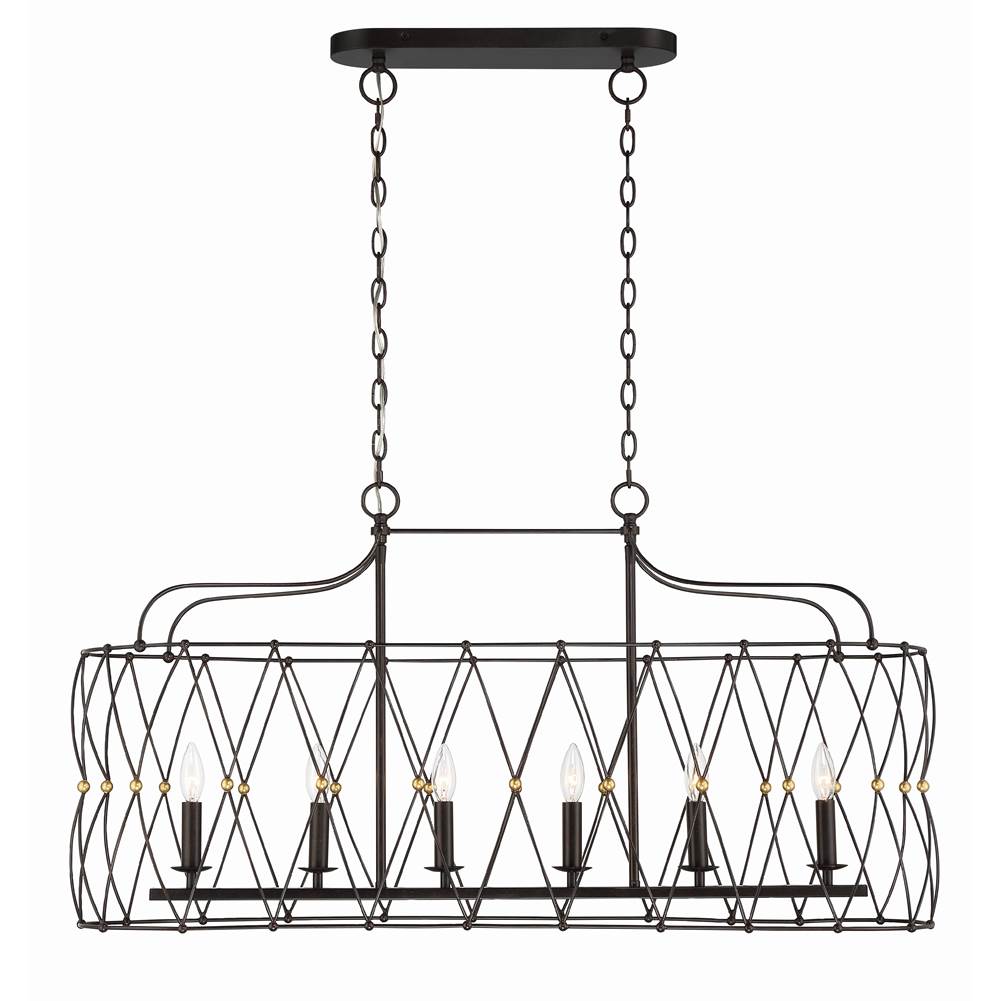 Crystorama ZUC-A9037-EB-GA English Bronze,Antique Gold Zucca 6 Light English Bronze  Plus  Antique Gold Linear Chandelier Image 1