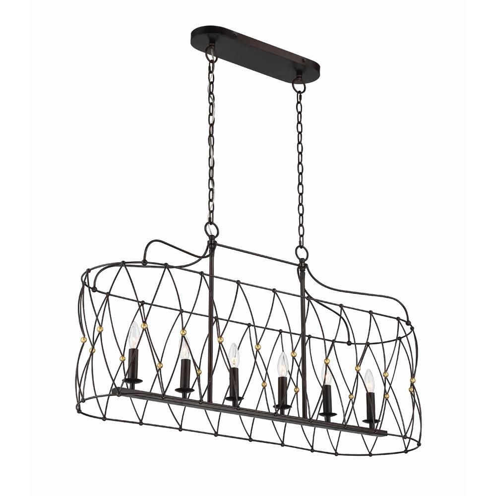 Crystorama Zucca 6 Light English Bronze  Plus  Antique Gold Linear Chandelier