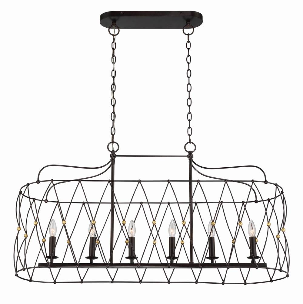 Crystorama ZUC-A9037-EB-GA English Bronze,Antique Gold Zucca 6 Light English Bronze  Plus  Antique Gold Linear Chandelier Image 6