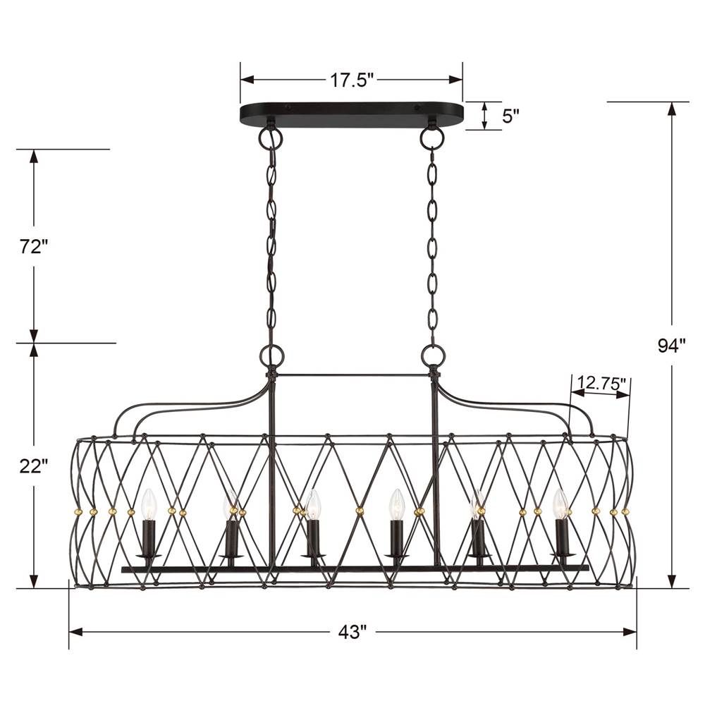 Crystorama ZUC-A9037-EB-GA English Bronze,Antique Gold Zucca 6 Light English Bronze  Plus  Antique Gold Linear Chandelier Image 2
