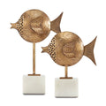 Currey And Company 1200-0513 Antique Brass,White Cici Brass Fish Set Of 2 Image 1