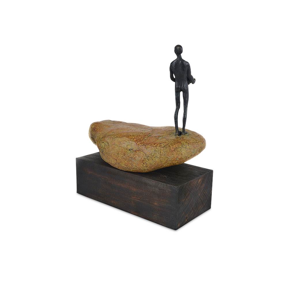 Currey And Company 1200-0911 Brown,Bronze,Green Man On Rock Small Bronze Image 3
