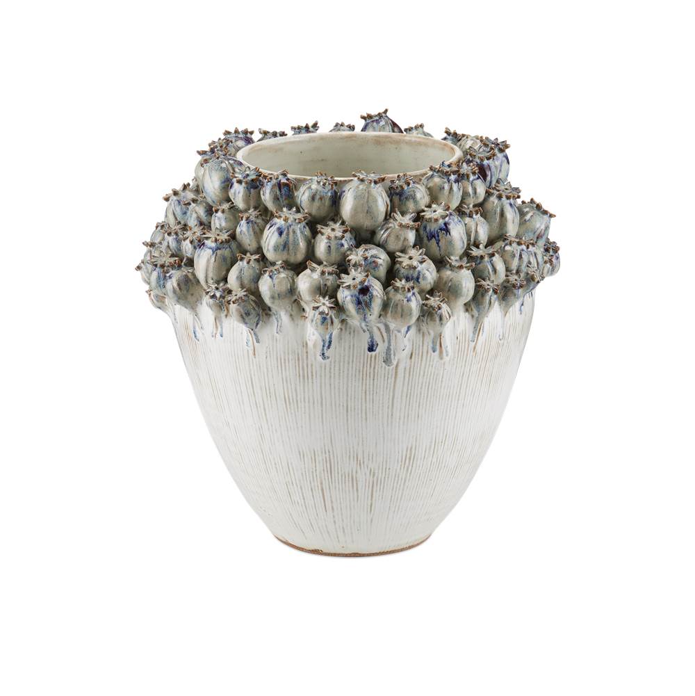 Currey And Company 1200-0965 Ivory,Reactive Blue,Purple Poppy Pod Crown Large Vase Image 1