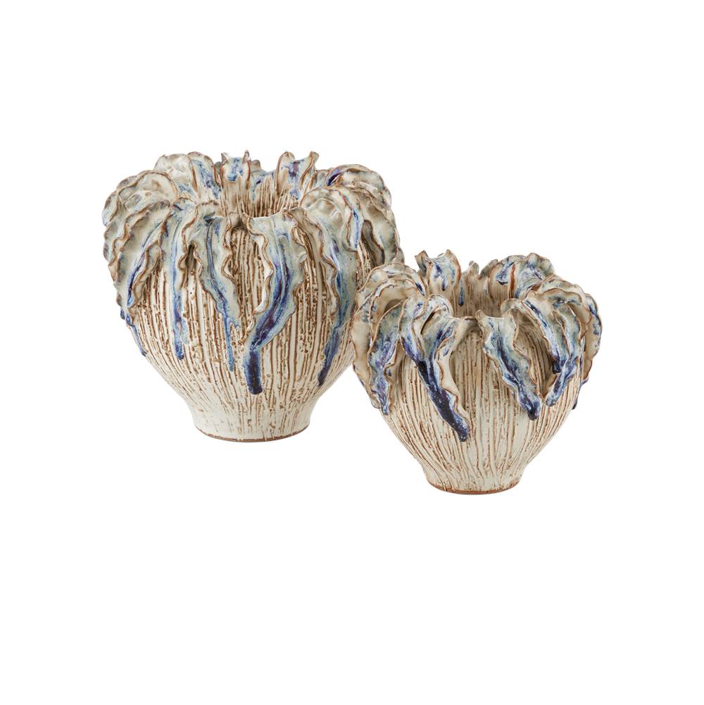 Currey And Company 1200-0964 Ivory,Reactive Blue Tropical Crown Small Vase Image 2