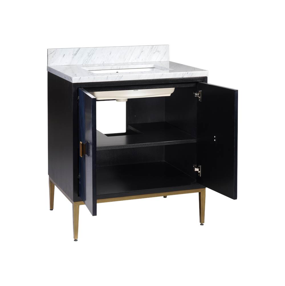 Currey And Company 3800-0008 Dark Sapphire,Caviar Black,Natural,White,Antique Brass Kallista 30'' Blue Vanity With Rectangular Undermount Sink Image 5