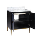 Currey And Company 3800-0008 Dark Sapphire,Caviar Black,Natural,White,Antique Brass Kallista 30'' Blue Vanity With Rectangular Undermount Sink Image 5